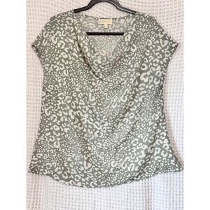 Perfect Peach Women's Gray Leopard Print Cowl Neck Cap‎ Sleeve Top Blouse